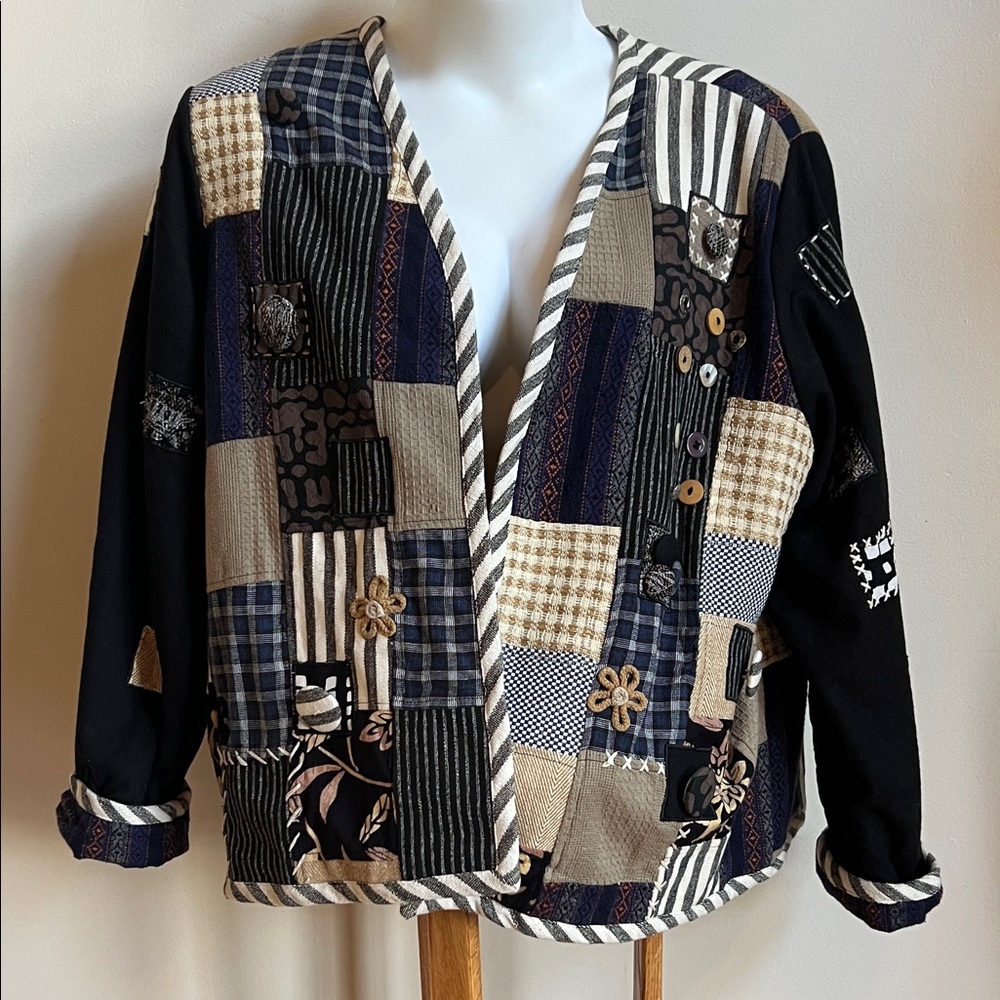 Patchwork Women's Blazer with multi fabric Accents upcycled style unique